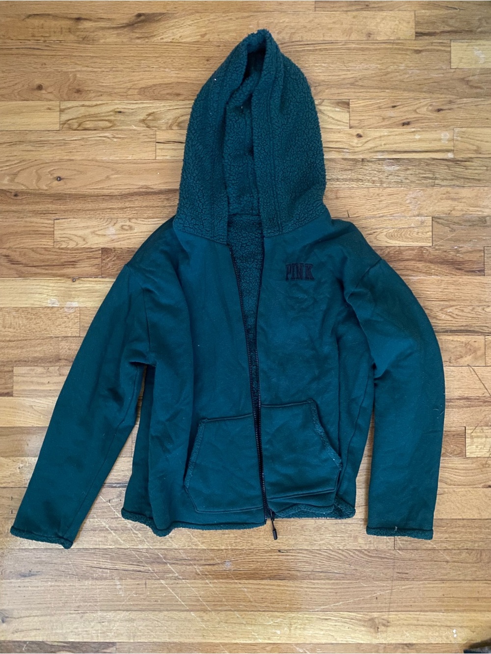 PINK Victoria's Secret reversible Plush Lined/sherpa zip up Jacket in Dark Teal